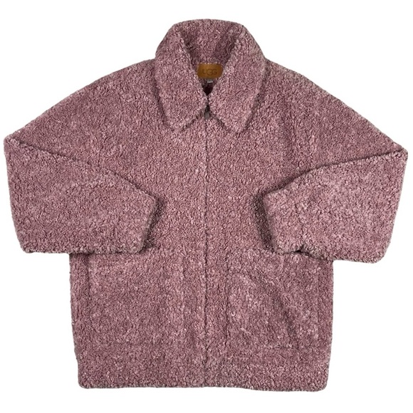 UGG Kaley Teddy Bear Coat Plush Fuzzy Cozy Jacket - Ariana Grande Pink Blush Sm - Picture 4 of 13
